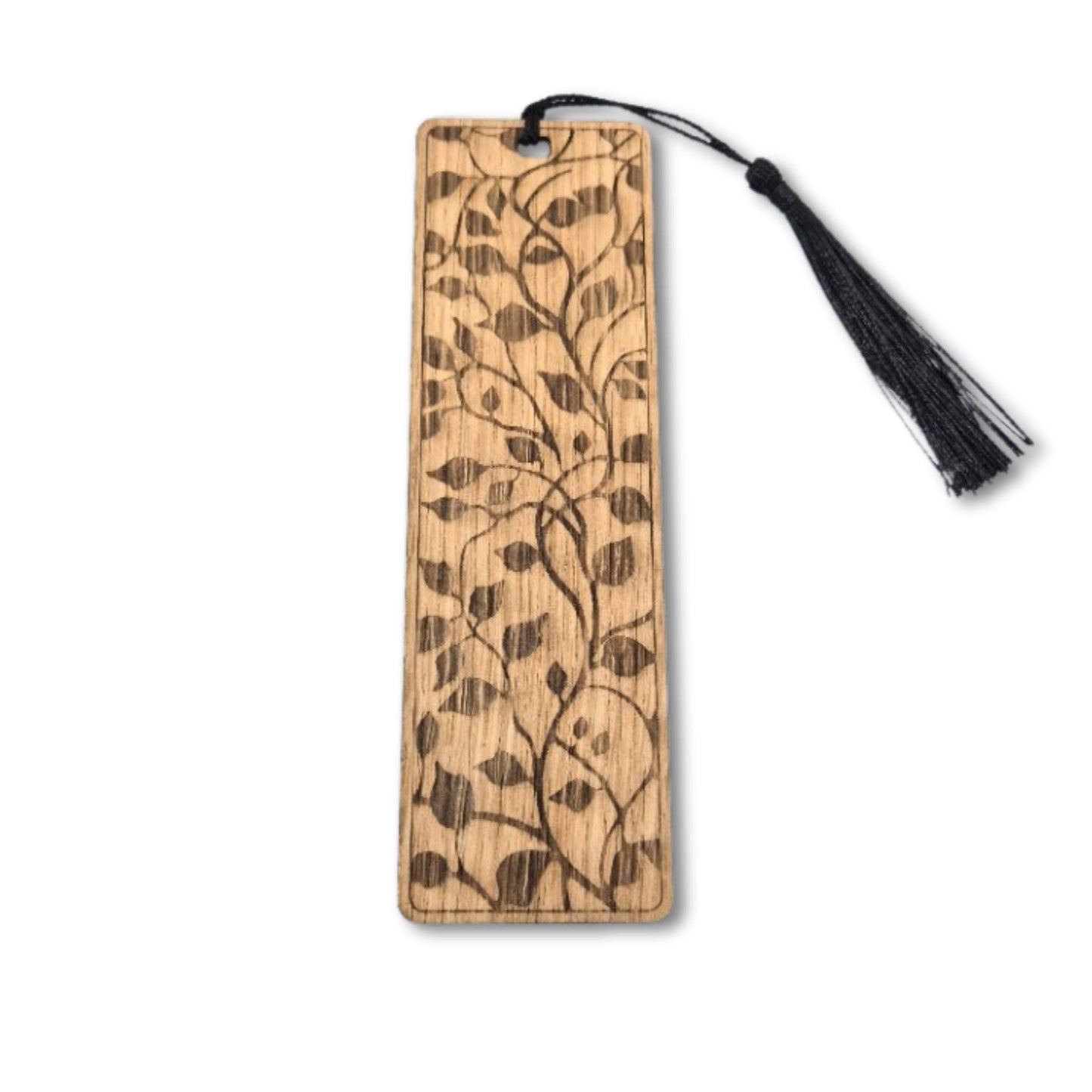 Lesezeichen aus Eiche mit graviertem Blumenmotiv 