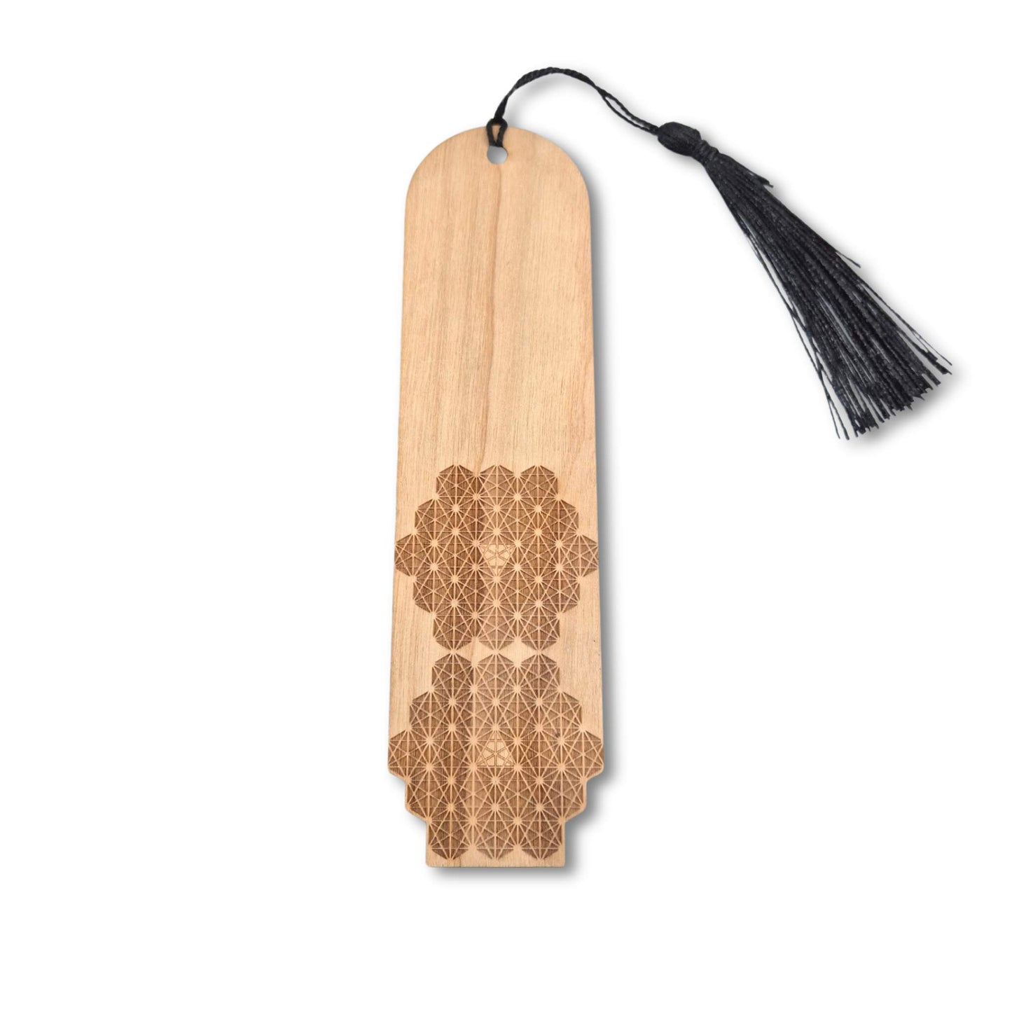 Personalisierbares Lesezeichen aus Kirschbaum mit gravierten geometrischen Formen
