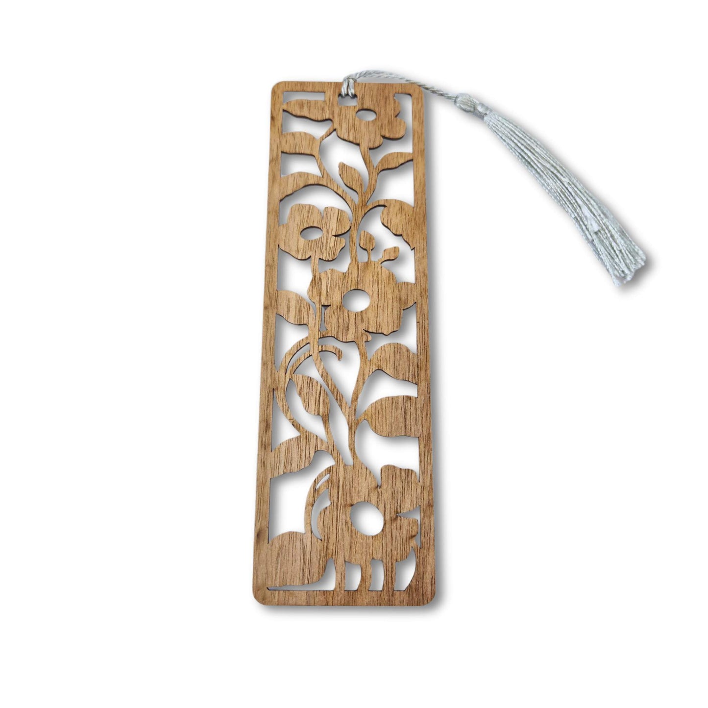 Lesezeichen aus Nussbaum mit graviertem Blumenmotiv 