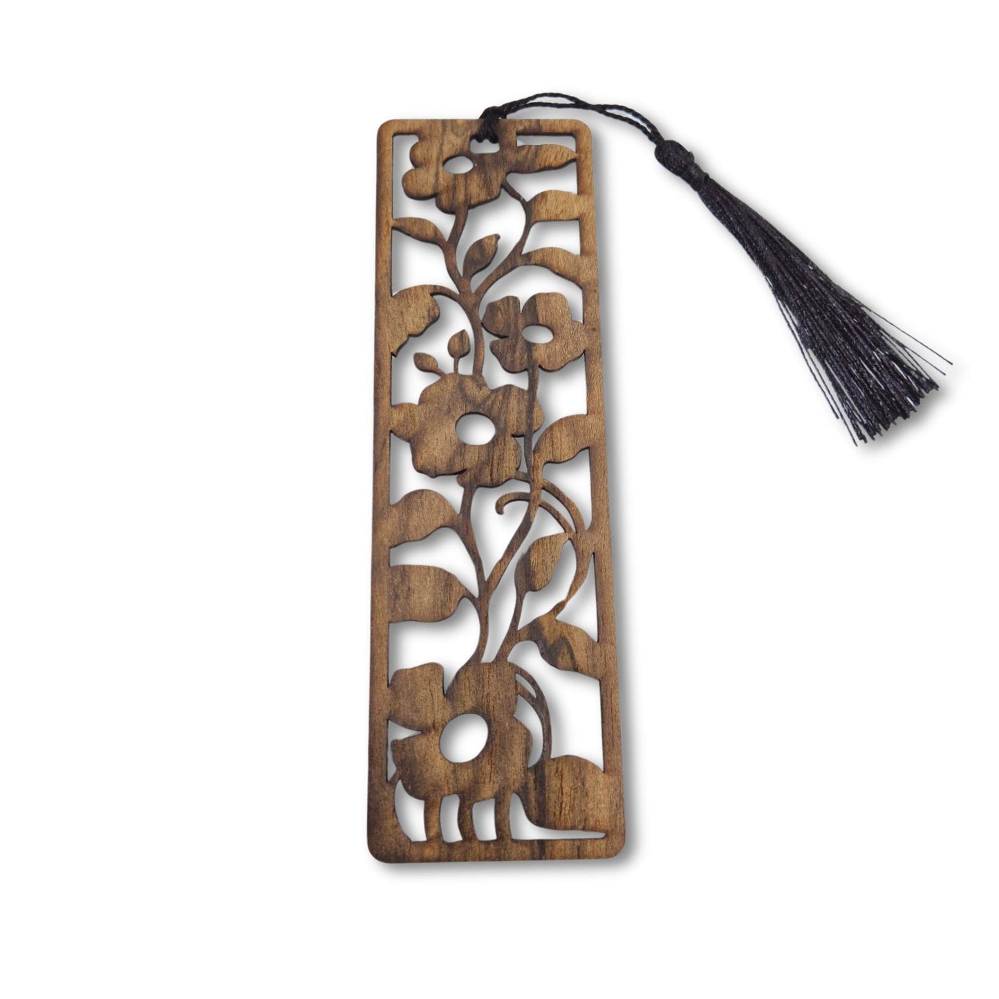 Lesezeichen aus Ziricote mit graviertem Blumenmotiv 