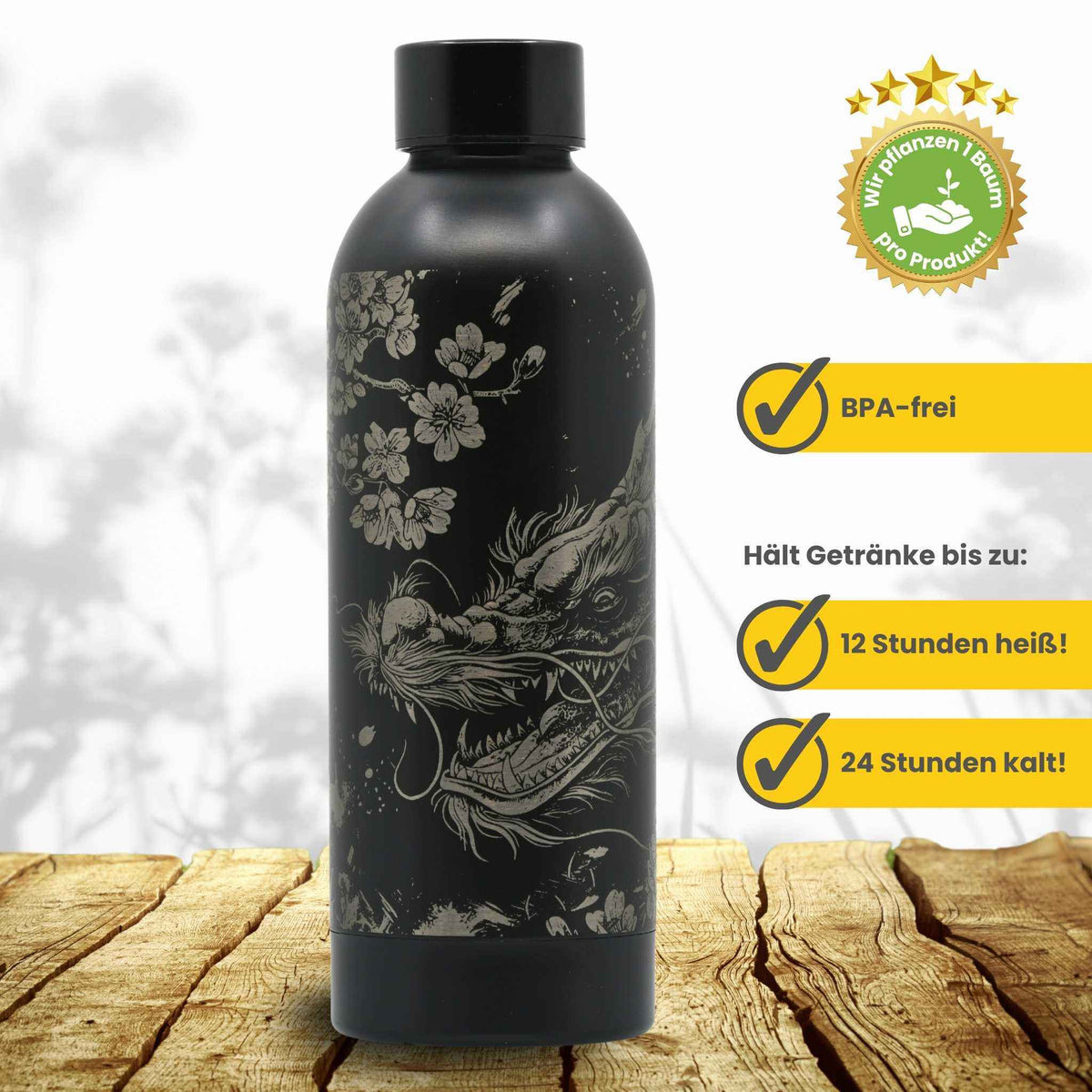 Trinkflasche aus Edelstahl | personalisierbar 500ml - Dragon Design