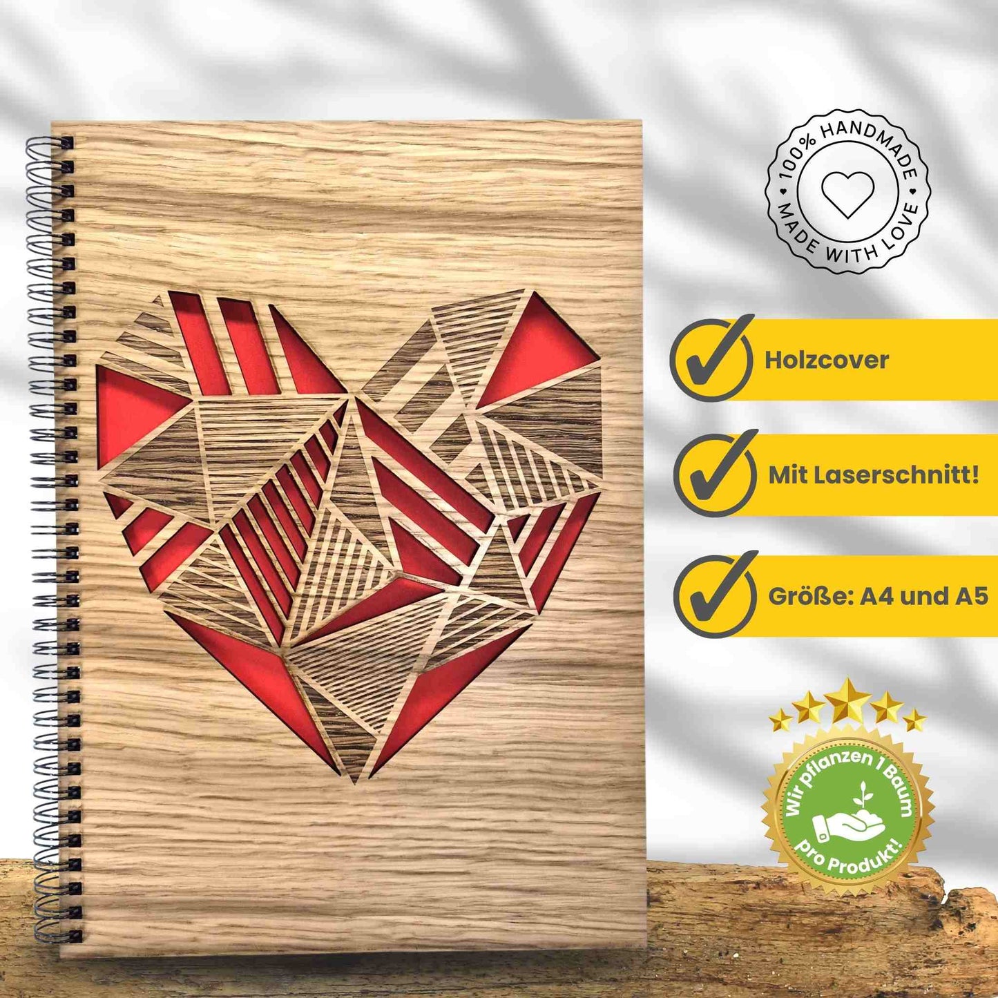 Notizblock mit Cover aus Eiche